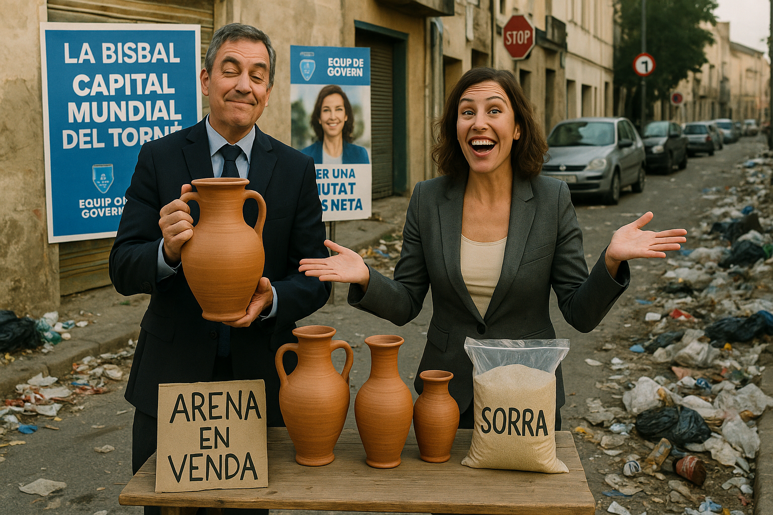 La Bisbal, capital mundial del torn de fang: mentre la ciutat s’enfonsa en la brutícia, l’equip de govern ens ven sorra (i gerros) a la costa